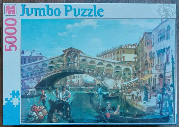 Image of the puzzle 5000, Jumbo, A Busy Day Near the Rialto Bridge, by Antonio Pascutti, Factory Sealed, Picture of the box