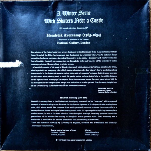 Image of the puzzle 500, Waddington, A Winter Scene with Skaters near a Castle, by Hendrick Avercamp, Complete, Picture of the back