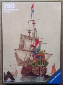 Image of the puzzle 750, Ravensburger, Dutch Sailing Ship, by Pieter Mortier, Sealed Bag, Picture of the box