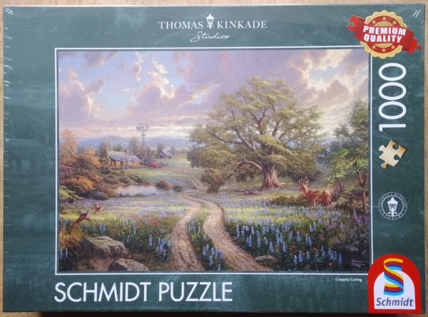 Image of the puzzle 1000, Schmidt, Country Living, by Thomas Kinkade, Factory Sealed, Picture of the box