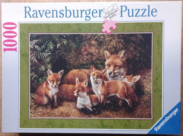 Image of the puzzle 1000, Ravensburger, Family of Foxes, by Daphne Baxter, Complete, Picture of the box