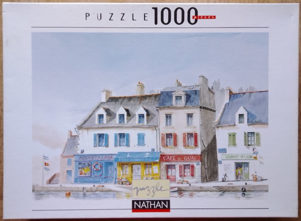Image of the puzzle 1000, Nathan, Harbor Shops, by Jean-Roger Morel, Complete, Picture of the box