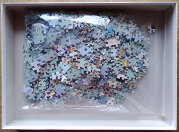 Image of the puzzle 1000, Nathan, Harbor Shops, by Jean-Roger Morel, Complete, Picture of the bag