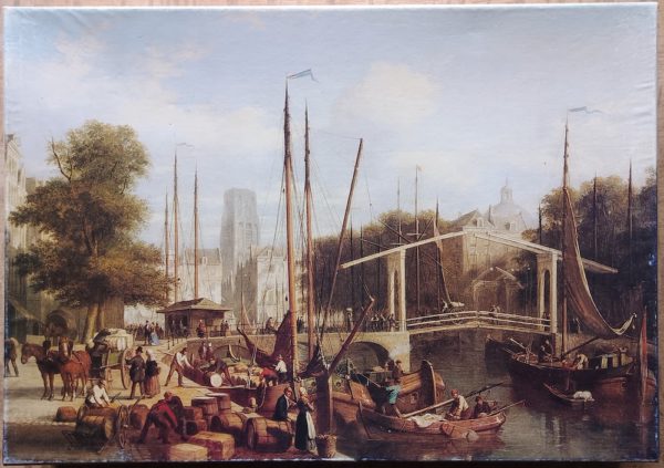 Image of the puzzle 500, MB, Leuvehaven around 1865, by Andries Scheerboom, Complete, Picture of the box