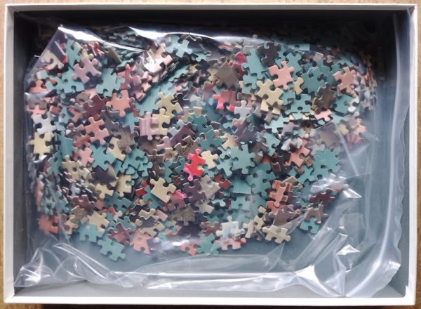 Image of the puzzle 1000, Ravensburger, The Pink Roadster, Francis Giacobetti, Incomplete, Picture of the bag