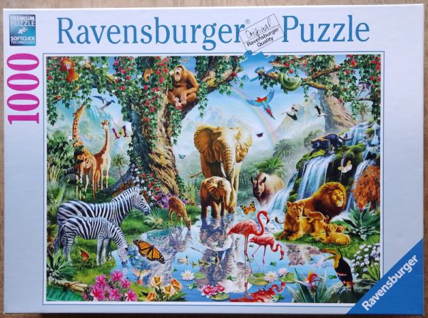 Image of the puzzle 1000, Ravensburger, Adventures in the Jungle, by Jan Patrik Krásný, Complete, Picture of the box