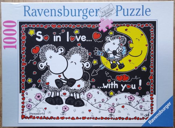 Image of the puzzle 1000, Ravensburger, So in Love with You, by Sheepworld, Complete, Picture of the box