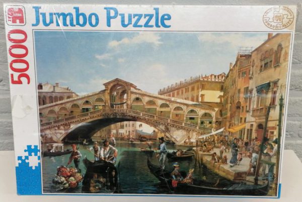 Image of the puzzle 5000, Jumbo, A Busy Day Near the Rialto Bridge, by Antonio Pascutti, Factory Sealed, Picture of the box