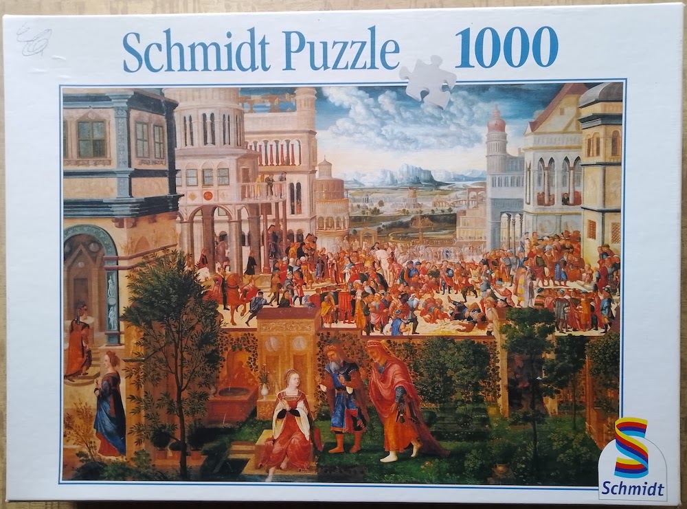 1000, Schmidt, The Story of Susanna, by Hans Schöpfer the Elder, Complete, 2023-01-13 Image of the puzzle 1000, Schmidt, The Story of Susanna, by Hans Schöpfer the Elder, Complete, Picture of the box