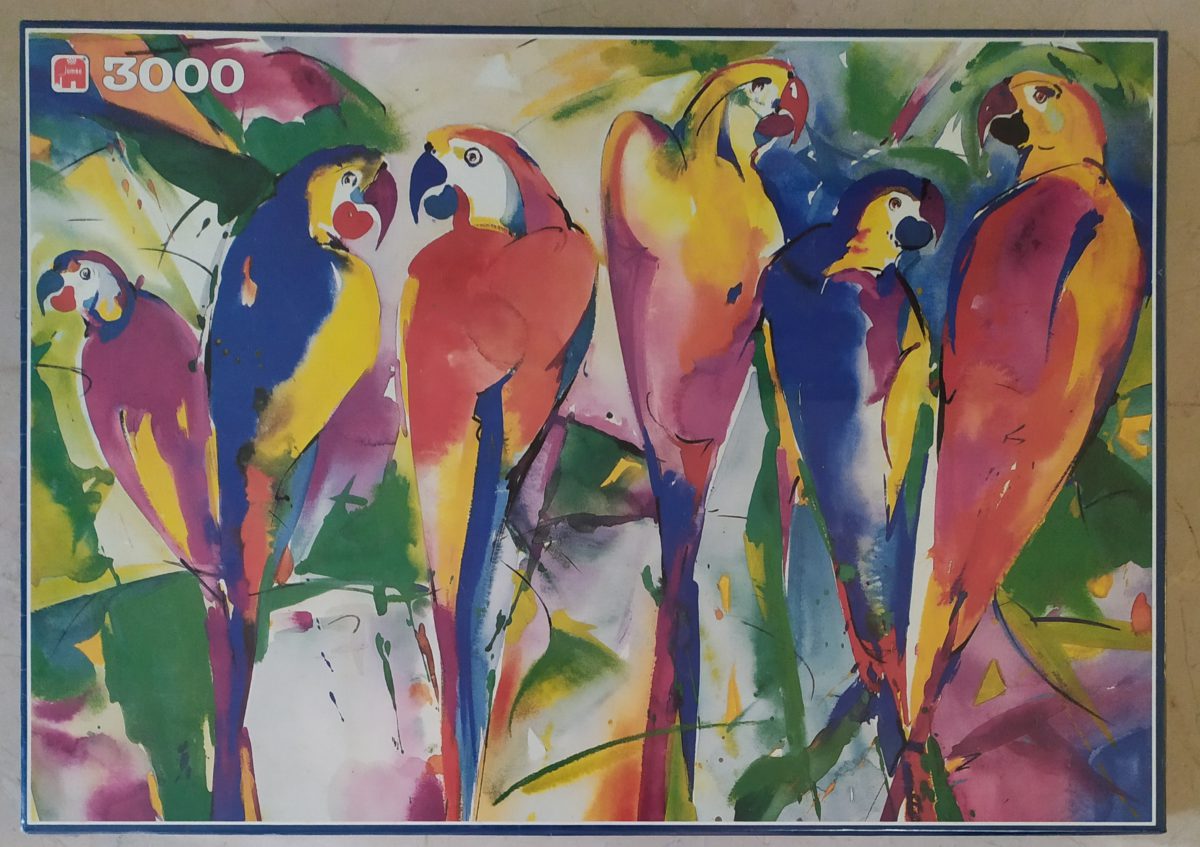 Image of the puzzle 3000, Jumbo, Parrots, Alfred Gockel, Factory Sealed, Picture of the box