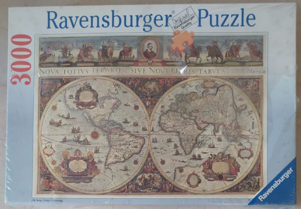 Image of the puzzle 3000, Ravensburger, World Map, 1665, Willem Blaeu, Factory Sealed, Picture of the box