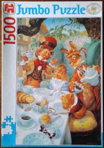 Image of the puzzle 1500, Jumbo, A Mad Tea Party, by Scott Gustafson, Complete, Picture of the box