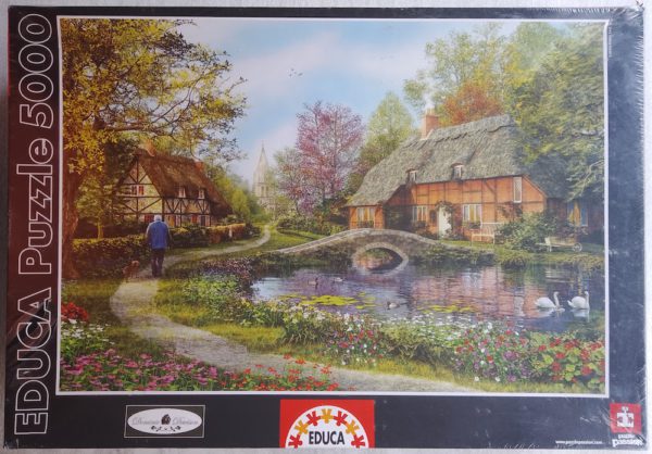 Image of the puzzle 5000, Educa, Meadow Cottages, by Dominic Davison, Factory Sealed, Picture of the box
