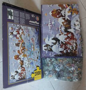 Image of the puzzle 2000, Heye, Winterland at Nahuel Huapi, by Guillermo Mordillo, Sealed Bag, Picture of the bag