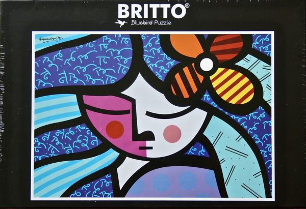Image of the puzzle 1000, Bluebird, Girl with Flower, by Romero Britto, Factory Sealed, Picture of the box