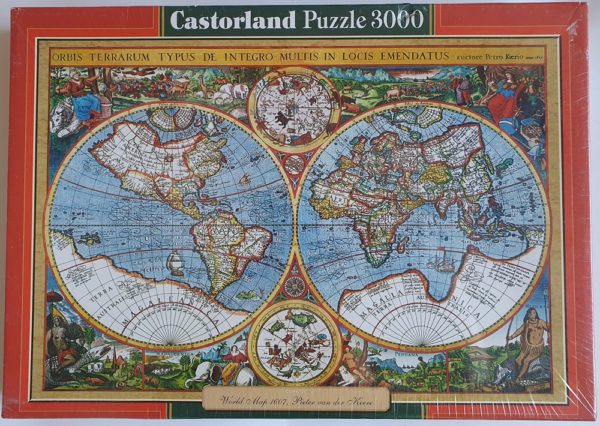 Image of the puzzle 3000, Castorland, World Map 1607, Pieter van den Keere, Picture of the box