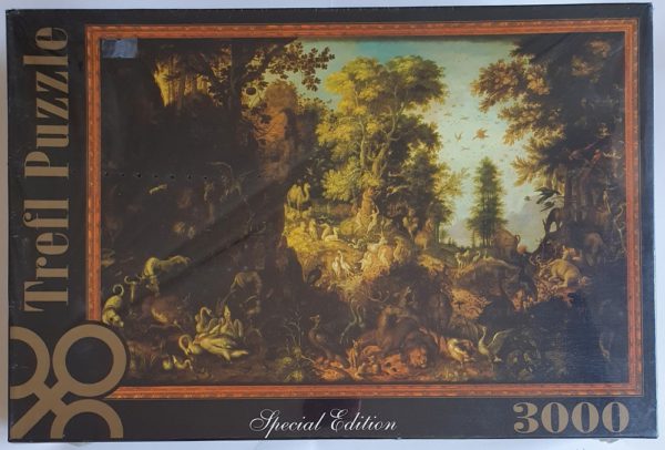 Image of the puzzle 3000, Trefl, Adam and Eve in the Garden of Eden, Savery. Picture of the box