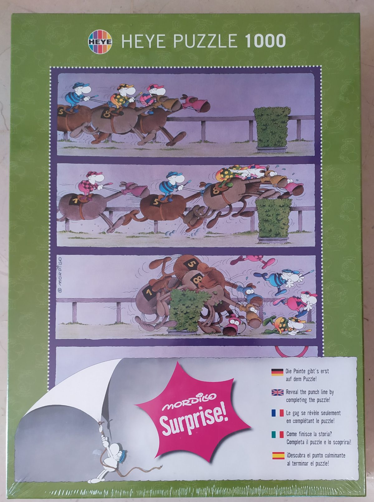 Image of the puzzle 1000, Heye, Surprise! Horses, Guillermo Mordillo, Factory Sealed, Picture of the box