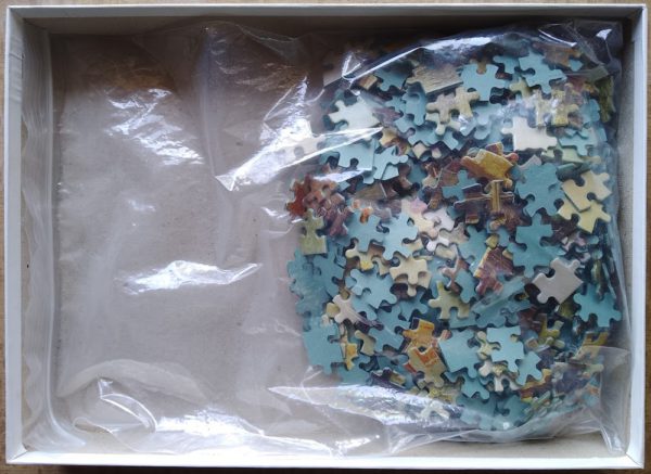 Image of the puzzle 480, White Horse, Raamgracht in Haarlem, by Cornelis Springer, Complete, Picture of the bag