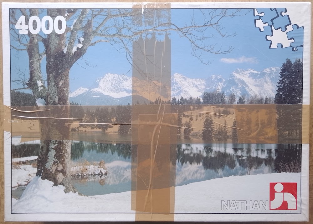 4000, Nathan, Snow-Covered Mountains, by Reinhold Kirsch, Complete, 2021-07-30 Image of the puzzle 4000, Nathan, Snow-Covered Mountains, by Reinhold Kirsch, Complete, Picture of the box