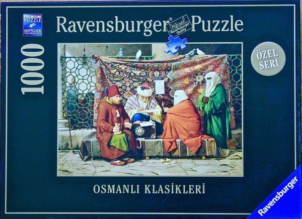 Image of the puzzle 1000, Ravensburger, A Turkish Notary Drawing up a Marriage Contract, by Martinus Rørbye, Complete, Picture of the box