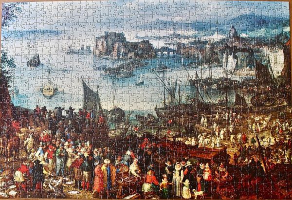 Image of the puzzle 1000, Schmidt, The Fish Market, by Jan Brueghel the Elder, Complete, Picture of the puzzle