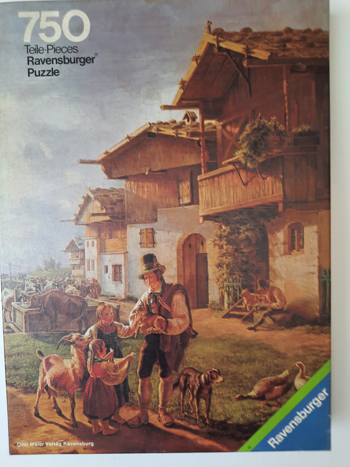 750, Ravensburger, Idyllic Scene, by Karl Altmann, Sealed Bag, Listed by Jan Image of the puzzle 750, Ravensburger, Idyllic Scene, by Karl Altmann, Sealed Bag, Picture of the box