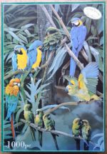 Image of the puzzle 1000, Otter House, Parrots of the World, by Pollyana Pickering, Complete, Picture of the box