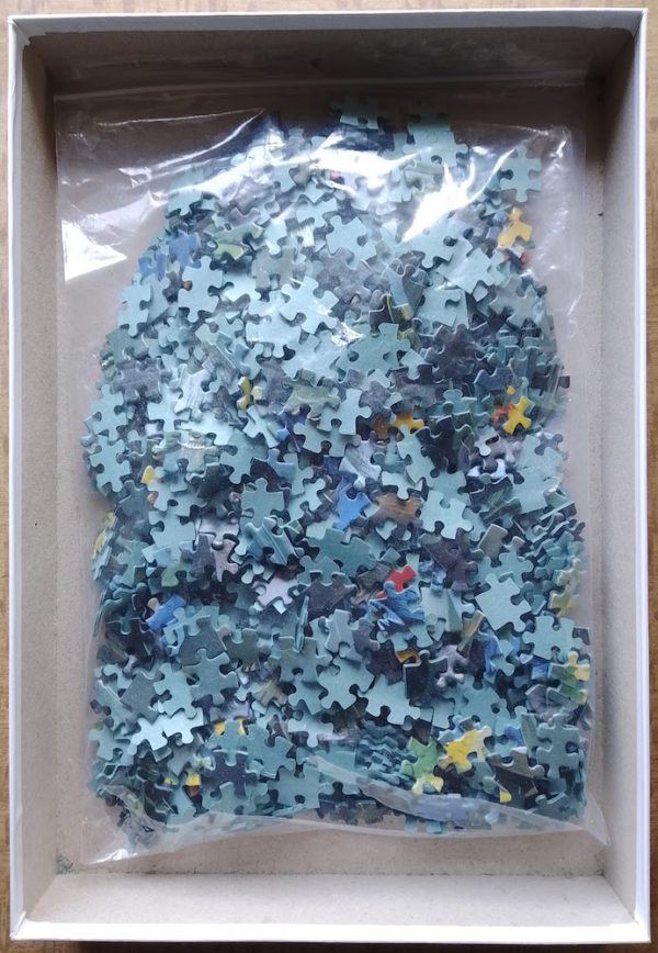 Image of the puzzle 1000, Otter House, Parrots of the World, by Pollyana Pickering, Complete, Picture of the bag