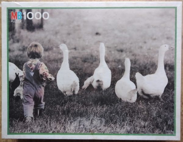Image of the puzzle 1000, MB, Chasing the Geese, Factory Sealed, Picture of the box