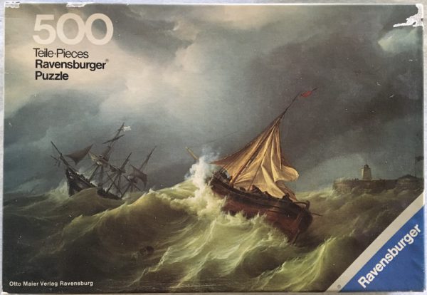 Image of the puzzle 500, Ravensburger, Ship in Distress, by Carl Friedrich Schulz, Complete, Picture of the box