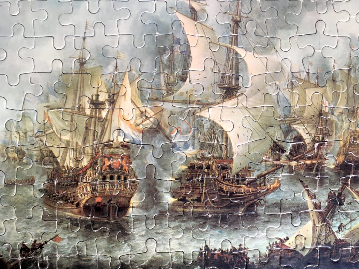 247, Egel, The Battle of Terheide, by Jan Abrahamsz Beerstraten, Complete, Listed by Vintage Art Puzzles Image of the puzzle 247, Egel, The Battle of Terheide, by Jan Abrahamsz Beerstraten, Complete, Detail of the puzzle