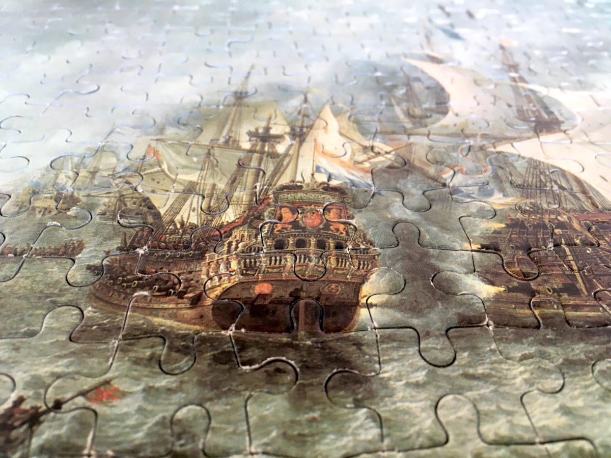 247, Egel, The Battle of Terheide, by Jan Abrahamsz Beerstraten, Complete, Listed by Vintage Art Puzzles Image of the puzzle 247, Egel, The Battle of Terheide, by Jan Abrahamsz Beerstraten, Complete, Detail of the puzzle
