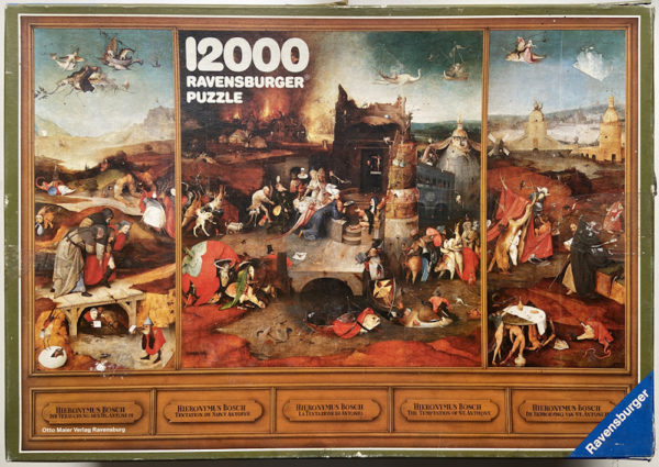 Image of the puzzle 12000, Ravensburger, The Temptation of Saint Anthony, by Hieronymus Bosch, Sealed Bag, Picture of the box