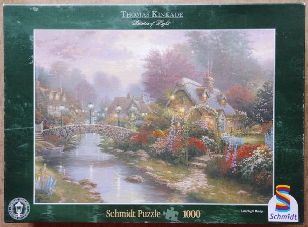 Image of the puzzle 1000, Schmidt, Lamplight Bridge, by Thomas Kinkade, Complate, Picture of the box