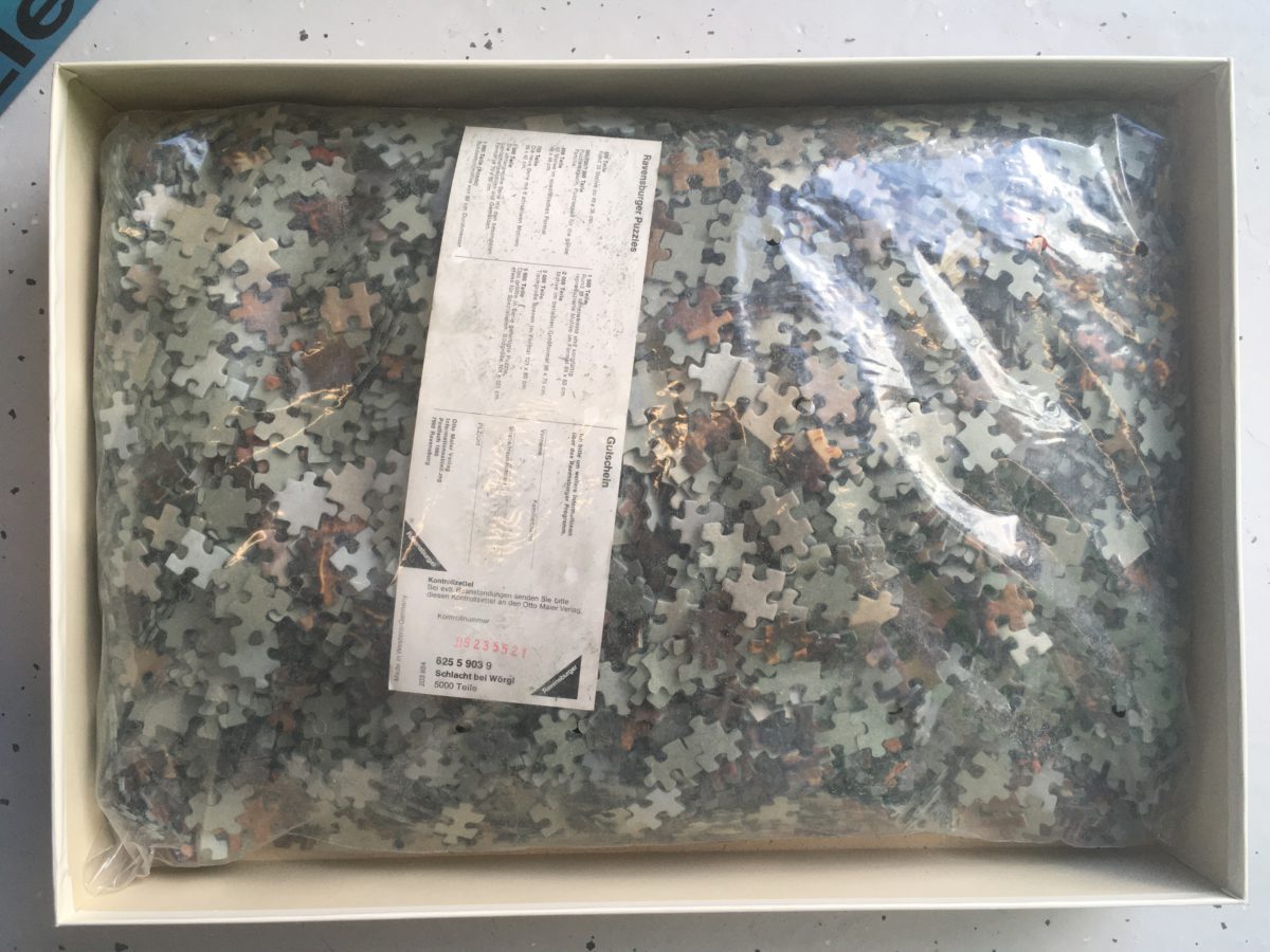 Image of the puzzle 5000, Ravensburger, The Last Battle of the Tirolese Against Napoleon, by Peter von Hess, Sealed Bag, Picture of the bag