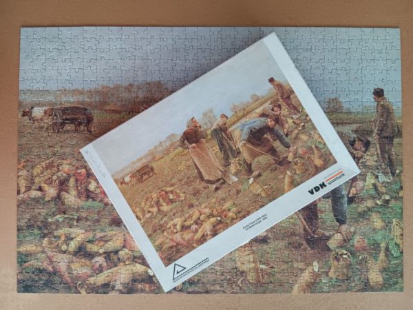 Image of the puzzle 750, Mudel, The Beet Harvest, by Emile Claus, Complete, Picture of the contents