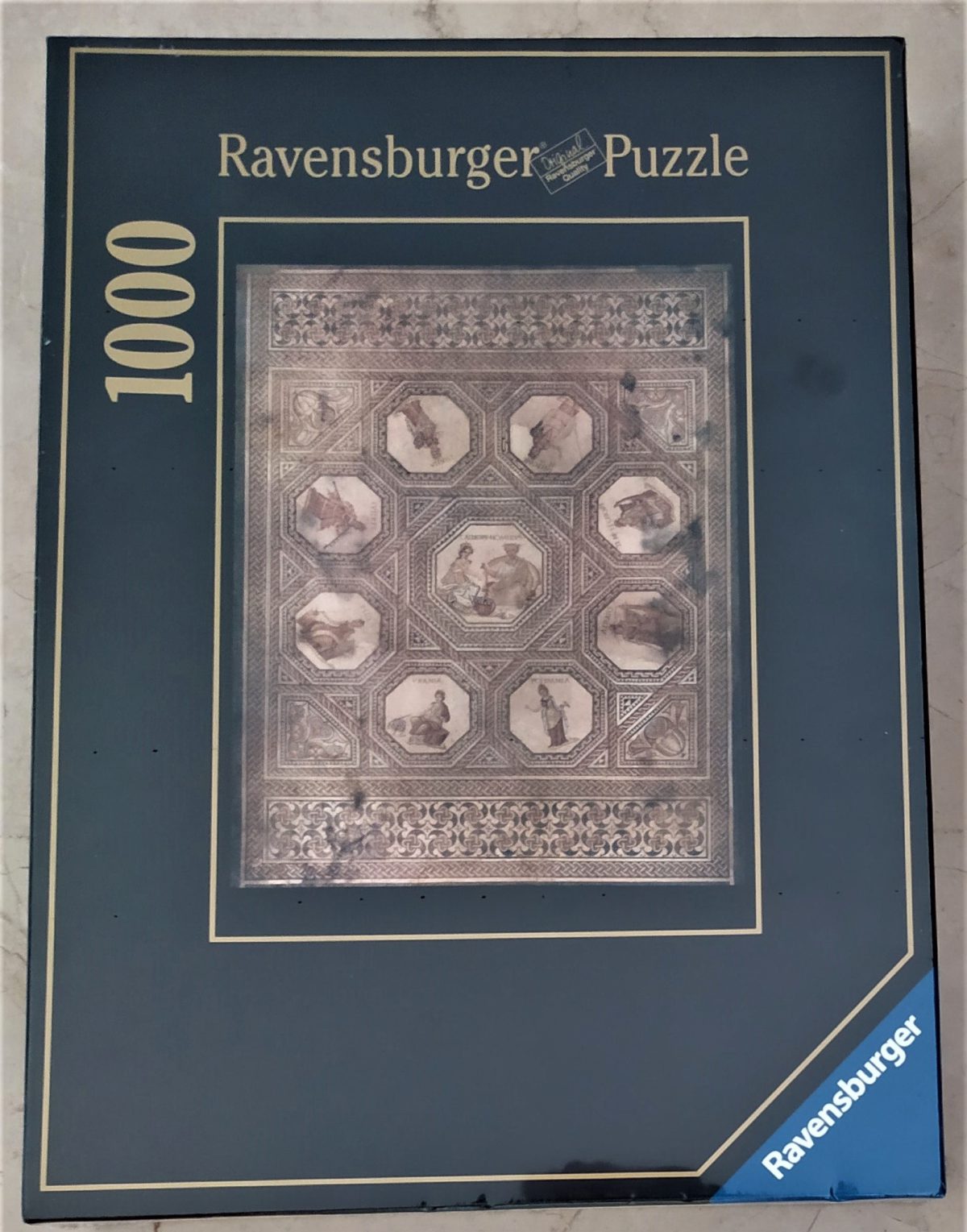 1000, Ravensburger, The Mosaic of the Muses from Vichten, Factory Sealed, Listed by Barebrain Image of the puzzle 1000, Ravensburger, The Mosaic of the Muses from Vichten, Factory Sealed, Picture of the box