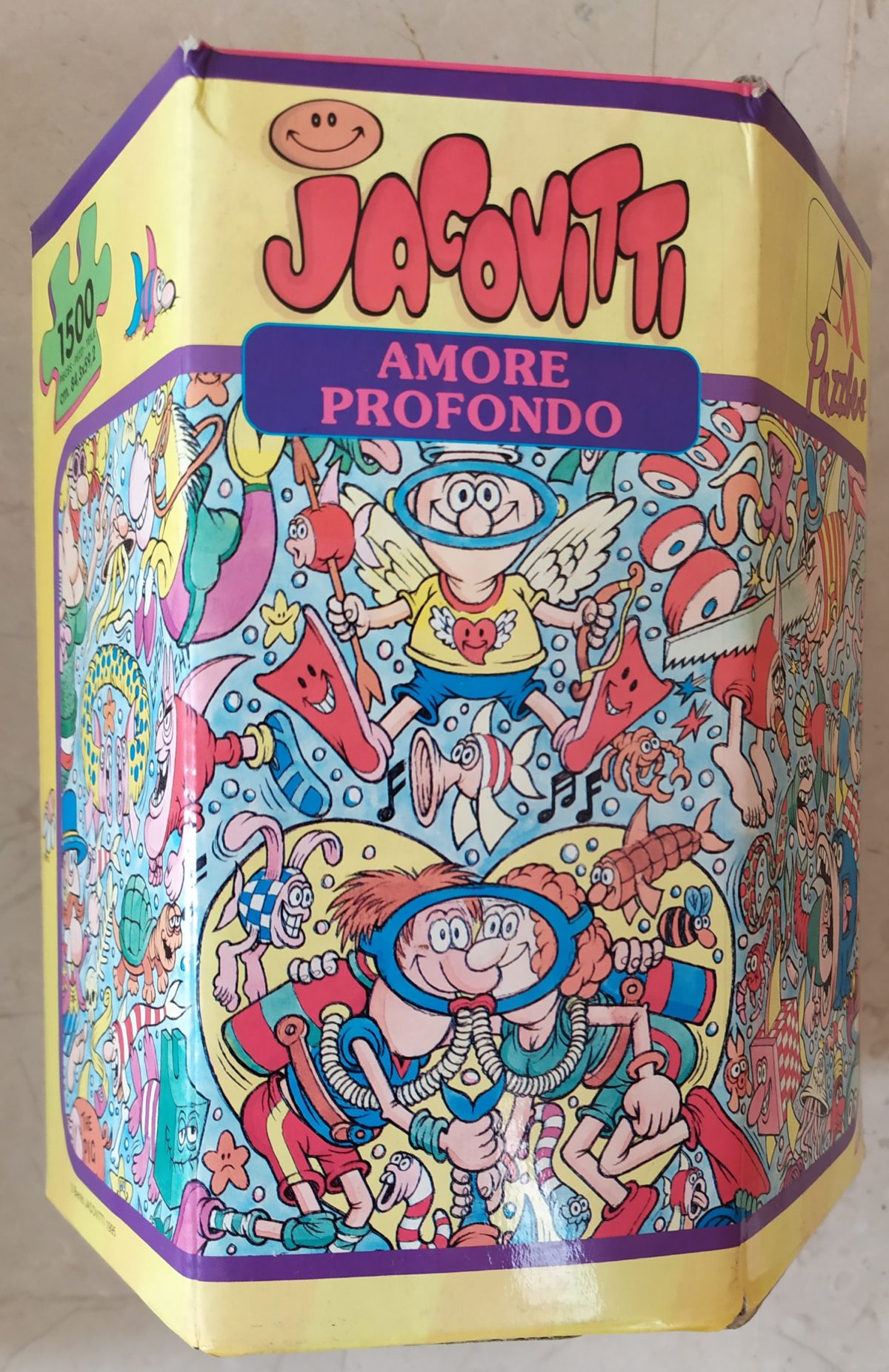 1500, Auguri Mondadori, Deep Love, by Jacovitti, Sealed Bag, Listed by ArtPuzzler Image of the puzzle 1500, Auguri Mondadori, Deep Love, by Jacovitti, Sealed Bag, Picture of the box