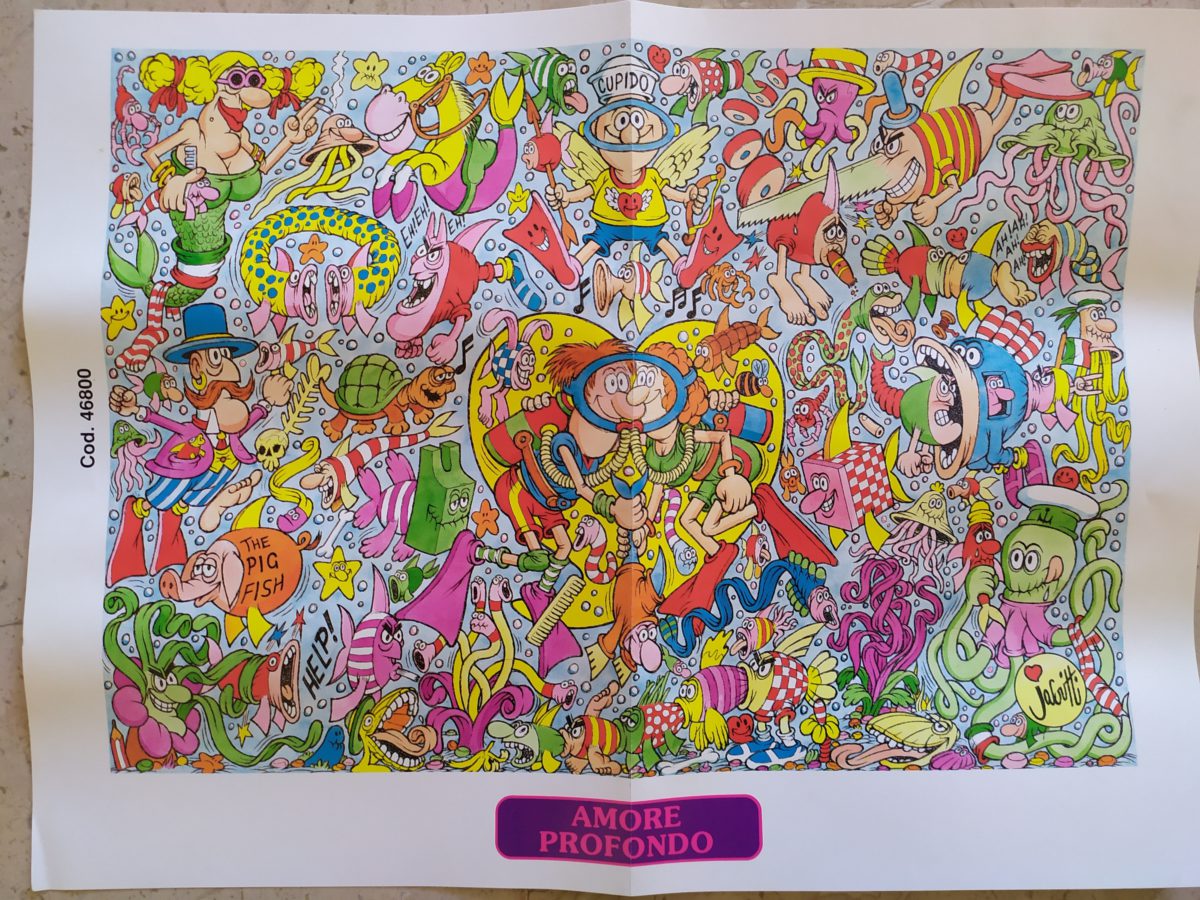 1500, Auguri Mondadori, Deep Love, by Jacovitti, Sealed Bag, Listed by ArtPuzzler Image of the puzzle 1500, Auguri Mondadori, Deep Love, by Jacovitti, Sealed Bag, Picture of the poster