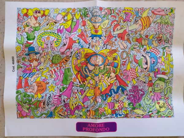 Image of the puzzle 1500, Auguri Mondadori, Deep Love, by Jacovitti, Sealed Bag, Picture of the poster