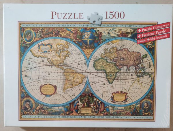 Image of the puzzle 1500, Blatz, Historical World Map, Henricus Hondius the Younger, Factory Sealed, Picture of the box
