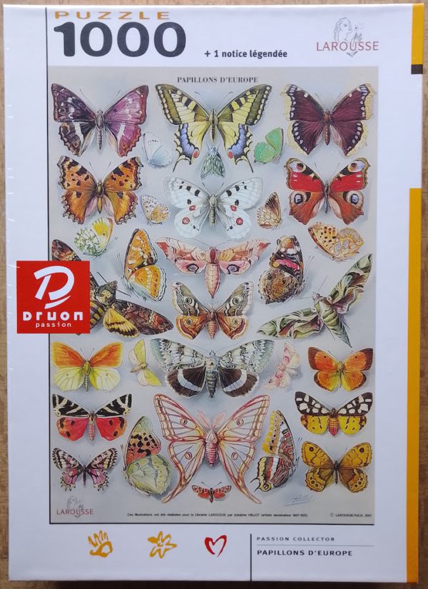 Image of the puzzle 1000, Druon, Butterflies of Europe, by Adolphe Millot, Factory Sealed, Picture of the box