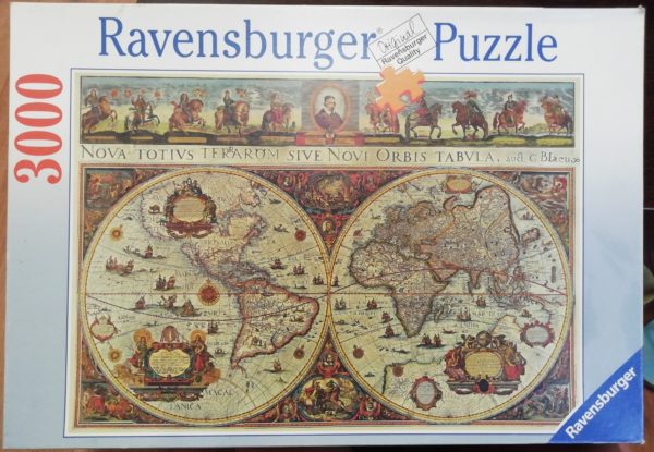 Image of the puzzle 3000, Ravensburger, World Map, 1665, Willem Blaeu, Sealed Bag, Picture of the box