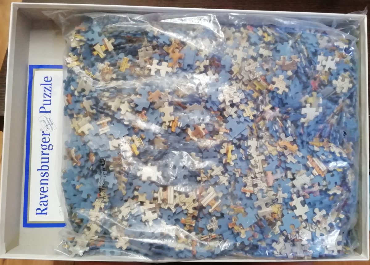 Image of the puzzle 3000, Ravensburger, World Map, 1665, Willem Blaeu, Sealed Bag, Picture of the bag
