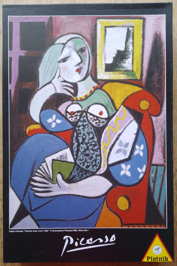 Image of the puzzle 1000, Piatnik, Woman with a Book, by Pablo Picasso, Complete, Picture of the box