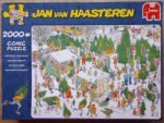 Image of the puzzle 2000, Jumbo, Christmas Tree Market, by Jan van Haasteren, Complete, Picture of the box