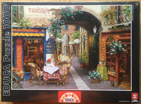 Image of the puzzle 1000 Educa, Trattoria Tre Marchetti, by Viktor Shvaiko, Factory Sealed, Picture of the box