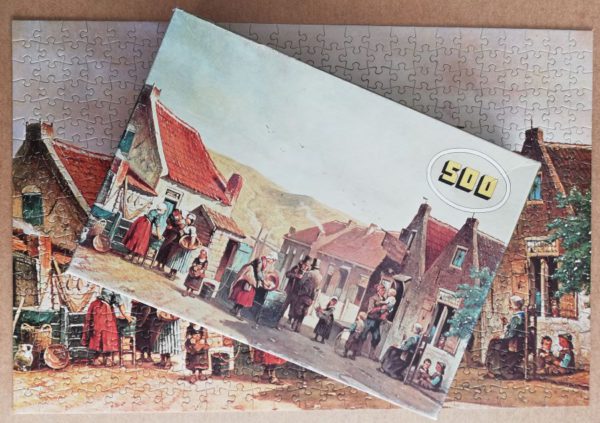 Image of the puzzle 500, White Horse, Village Picture, Jan Gerard Smits, Complete, Picture of the box