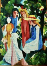 Image of the puzzle 1000, Bluebird, Four Girls, by August Macke, Complete, Picture of the puzzle